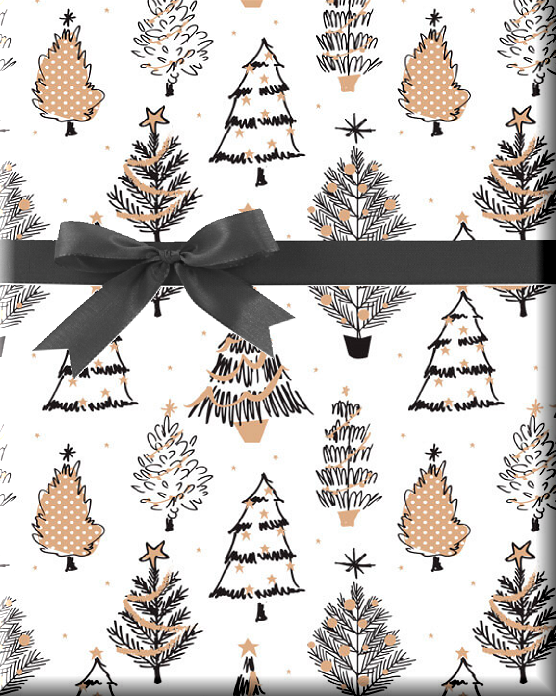 Golden Holiday Trees  Gift Wrapping Paper 15ft