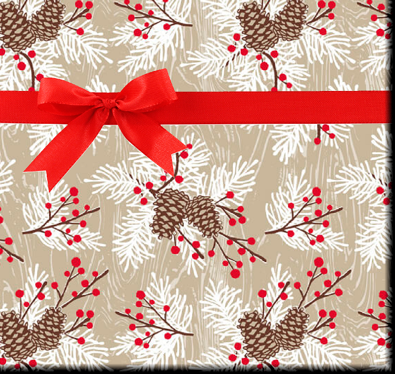 Pine and Red Berries Gift Wrapping Paper 15ft