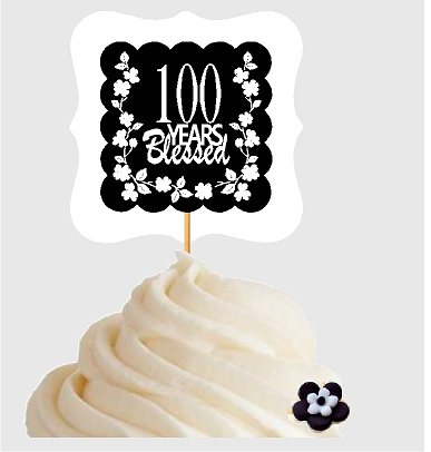 100th Birthday - Anniversary Blessed Cupcake Decoration Toppers  Picks -12ct