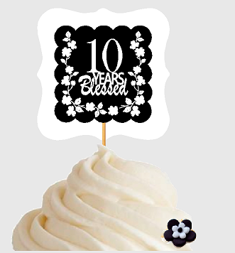 10th Birthday - Anniversary Blessed Cupcake Decoration Toppers  Picks -12ct
