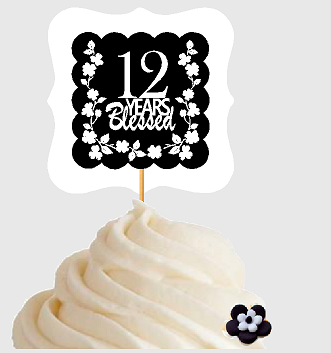 12th Birthday - Anniversary Blessed Cupcake Decoration Toppers  Picks -12ct