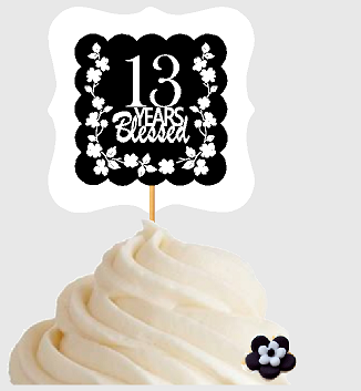 13th Birthday - Anniversary Blessed Cupcake Decoration Toppers  Picks -12ct