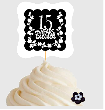 15th Birthday - Anniversary Blessed Cupcake Decoration Toppers  Picks -12ct