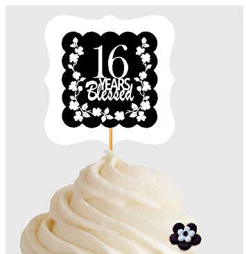 16th Birthday - Anniversary Blessed Cupcake Decoration Toppers  Picks -12ct