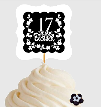 17th Birthday - Anniversary Blessed Cupcake Decoration Toppers  Picks -12ct
