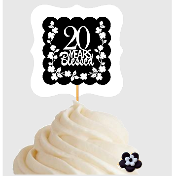 20th Birthday - Anniversary Blessed Cupcake Decoration Toppers  Picks -12ct