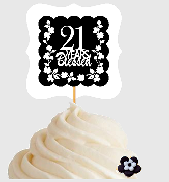 21st Birthday - Anniversary Blessed Cupcake Decoration Toppers  Picks -12ct