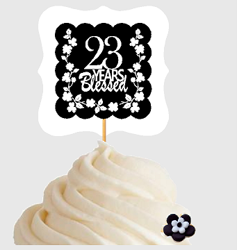23rd Birthday - Anniversary Blessed Cupcake Decoration Toppers  Picks -12ct