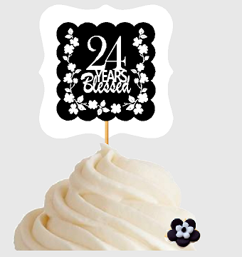 24th Birthday - Anniversary Blessed Cupcake Decoration Toppers  Picks -12ct