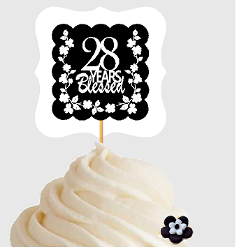 28th Birthday - Anniversary Blessed Cupcake Decoration Toppers  Picks -12ct
