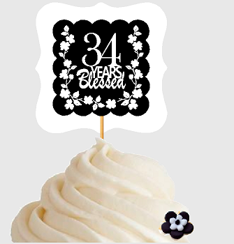 34th Birthday - Anniversary Blessed Cupcake Decoration Toppers  Picks -12ct