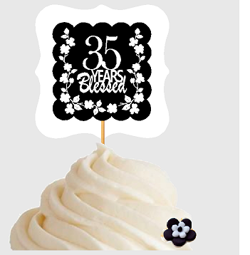 35th Birthday - Anniversary Blessed Cupcake Decoration Toppers  Picks -12ct