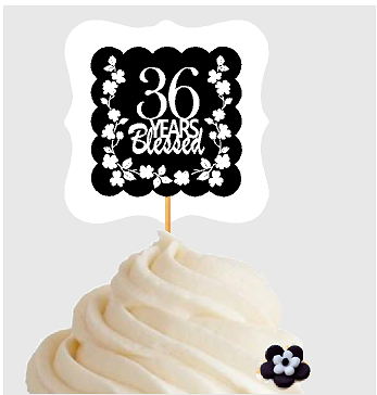 36th Birthday - Anniversary Blessed Cupcake Decoration Toppers  Picks -12ct