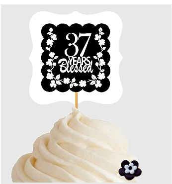 37th Birthday - Anniversary Blessed Cupcake Decoration Toppers  Picks -12ct
