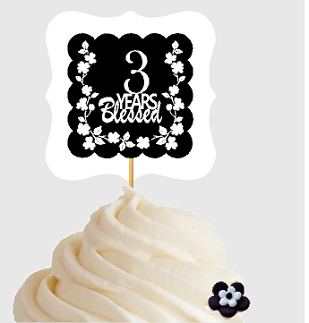 3rd Birthday - Anniversary Blessed Cupcake Decoration Toppers  Picks -12ct