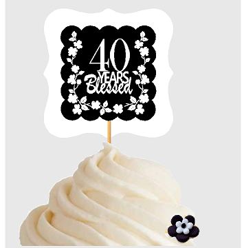 40th Birthday - Anniversary Blessed Cupcake Decoration Toppers  Picks -12ct