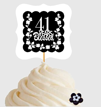 41st Birthday - Anniversary Blessed Cupcake Decoration Toppers  Picks -12ct