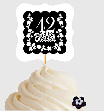 42nd Birthday - Anniversary Blessed Cupcake Decoration Toppers  Picks -12ct