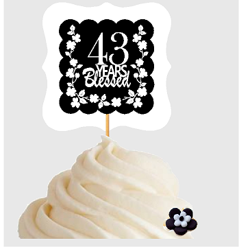 43rd Birthday - Anniversary Blessed Cupcake Decoration Toppers  Picks -12ct