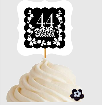 44th Birthday - Anniversary Blessed Cupcake Decoration Toppers  Picks -12ct