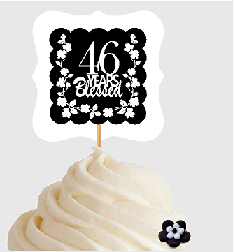 46th Birthday - Anniversary Blessed Cupcake Decoration Toppers  Picks -12ct