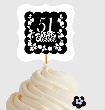 51st Birthday - Anniversary Blessed Cupcake Decoration Toppers  Picks -12ct