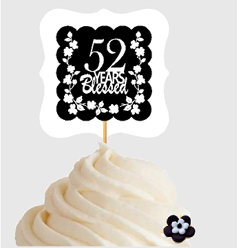 52nd Birthday - Anniversary Blessed Cupcake Decoration Toppers  Picks -12ct