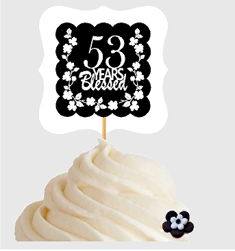 53rd Birthday - Anniversary Blessed Cupcake Decoration Toppers  Picks -12ct