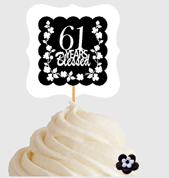 61st Birthday - Anniversary Blessed Cupcake Decoration Toppers  Picks -12ct