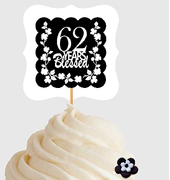 62nd Birthday - Anniversary Blessed Cupcake Decoration Toppers  Picks -12ct