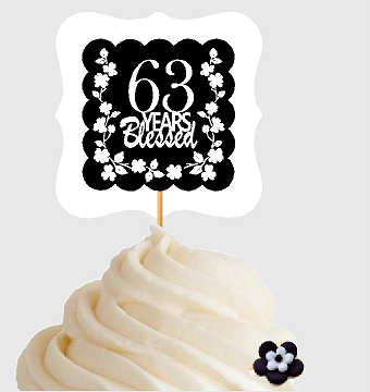 63rd Birthday - Anniversary Blessed Cupcake Decoration Toppers  Picks -12ct