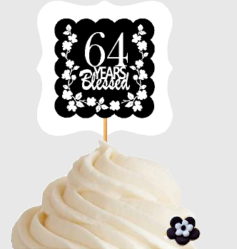 64th Birthday - Anniversary Blessed Cupcake Decoration Toppers  Picks -12ct