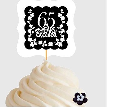 65th Birthday - Anniversary Blessed Cupcake Decoration Toppers  Picks -12ct