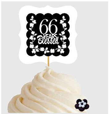 66th Birthday - Anniversary Blessed Cupcake Decoration Toppers  Picks -12ct