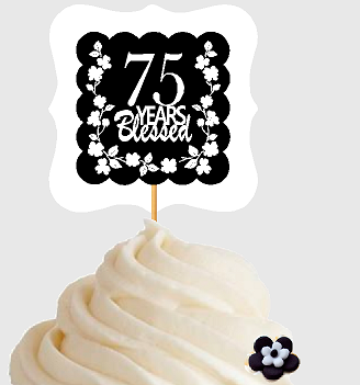 75th Birthday - Anniversary Blessed Cupcake Decoration Toppers  Picks -12ct