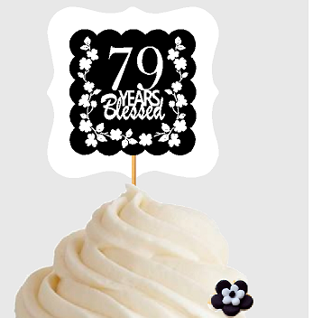 79th Birthday - Anniversary Blessed Cupcake Decoration Toppers  Picks -12ct