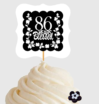 86th Birthday - Anniversary Blessed Cupcake Decoration Toppers  Picks -12ct