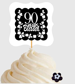 90th Birthday - Anniversary Blessed Cupcake Decoration Toppers  Picks -12ct
