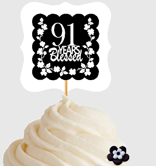 91st Birthday - Anniversary Blessed Cupcake Decoration Toppers  Picks -12ct