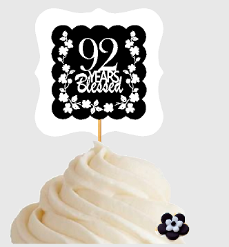 92nd Birthday - Anniversary Blessed Cupcake Decoration Toppers  Picks -12ct