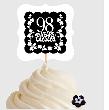 98th Birthday - Anniversary Blessed Cupcake Decoration Toppers  Picks -12ct