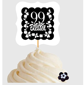99th Birthday - Anniversary Blessed Cupcake Decoration Toppers  Picks -12ct