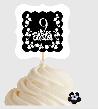 9th Birthday - Anniversary Blessed Cupcake Decoration Toppers  Picks -12ct