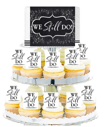 We still Do Black Chalkboard Floral Cascading Cupcakes Edible Photo and Edible Cupcake Decoration Topper Picks