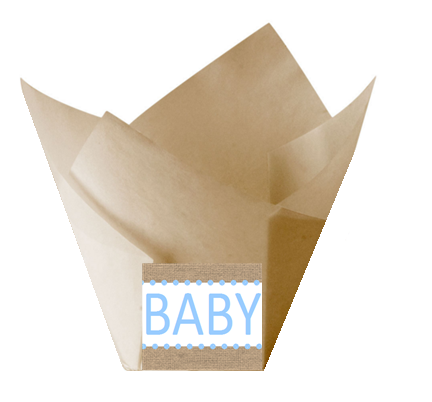 Baby Shower Blue Baby Natural Kraft (Burlap Brown) Tulip Baking Cup Liners - 12pack