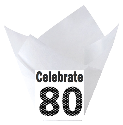 Celebrate 80 (80th Birthday) White Tulip Baking Cup Liners - 12pack