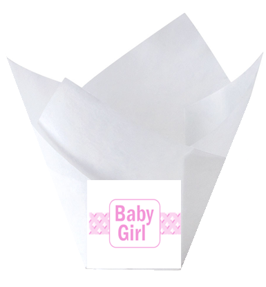 Baby Girl Pink Line White Tulip Baking Cup Liners - 12pack