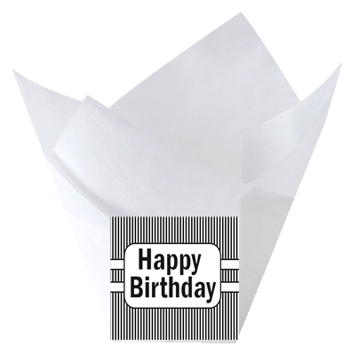Happy Birthday Black White Tulip Baking Cup Liners - 12pack