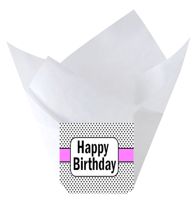 Happy Birthday Pink White Tulip Baking Cup Liners - 12pack