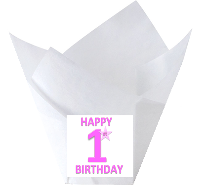 Happy 1st Birthday White Tulip Baking Cup Liners - 12pack- Pink